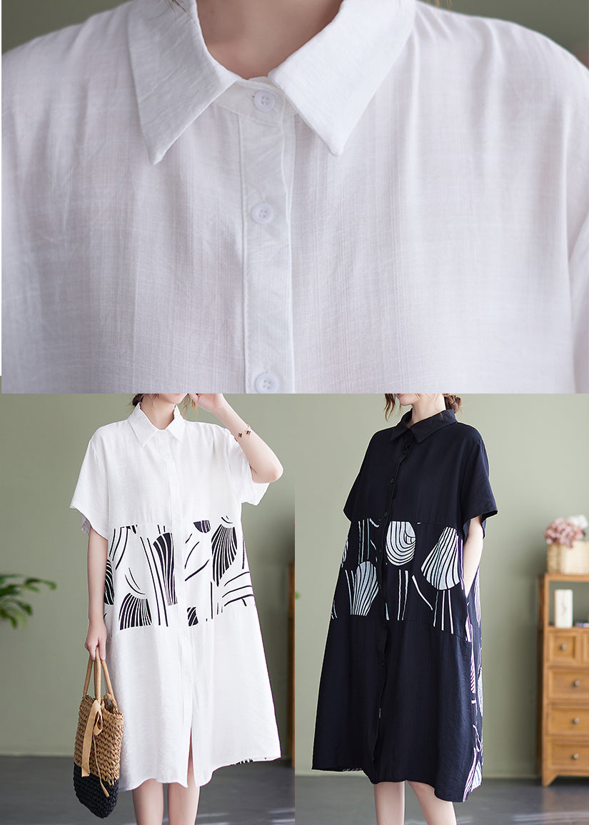 White Peter Pan Collar Button Shirt Dress Short Sleeve