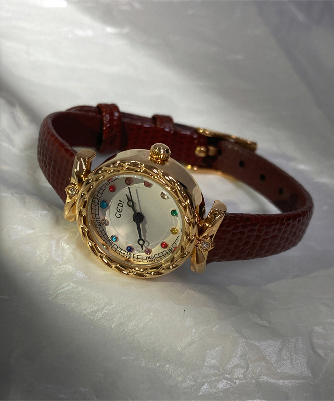 Coffee Leather Alloy Quartz Movement Watches