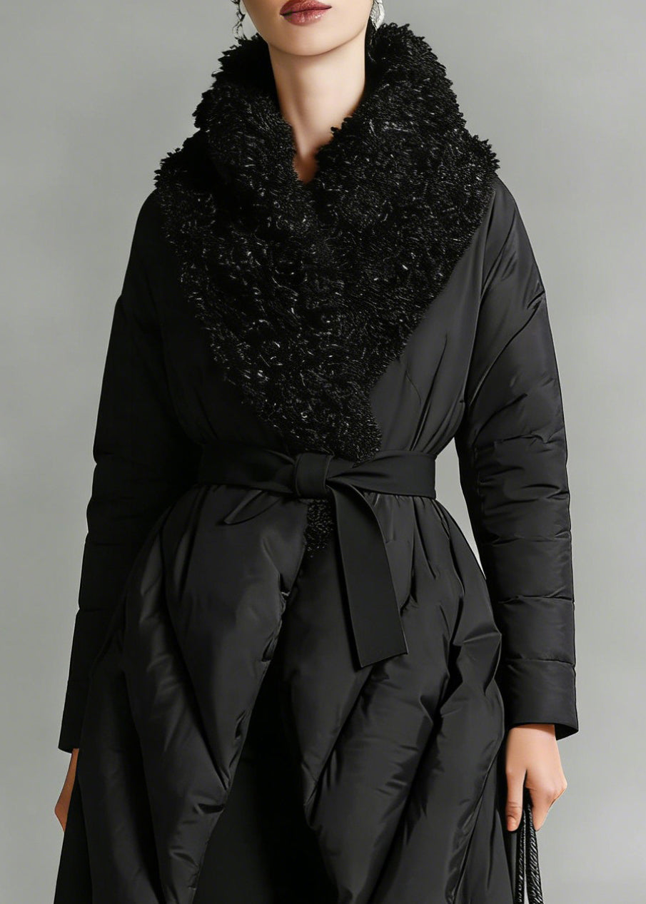 Art Black Patchwork Faux Fur Peter Pan Collar Cotton Winter Down Coat