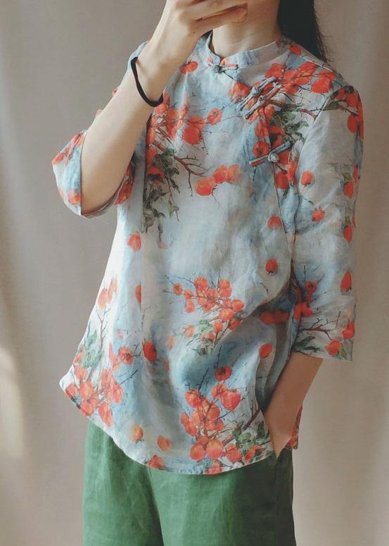 Stand Collar Chinese Button Tops Print Shirts