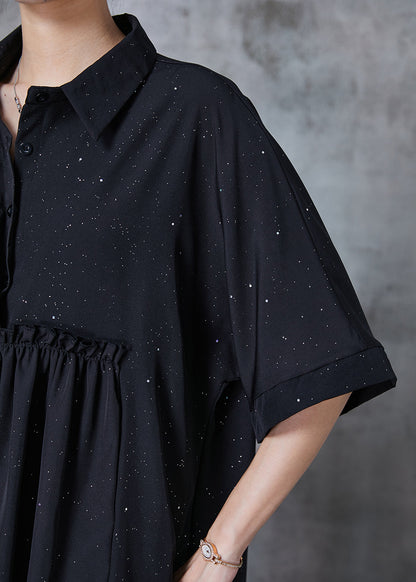 Organic Black Ruffled Sequins Chiffon Sets 2 Pieces Summer