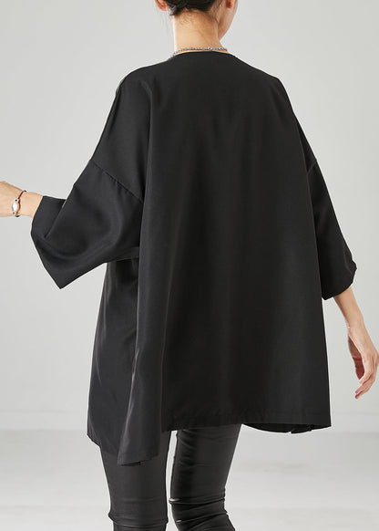 Loose Black Asymmetrical Side Open Cotton Blouses Bracelet Sleeve