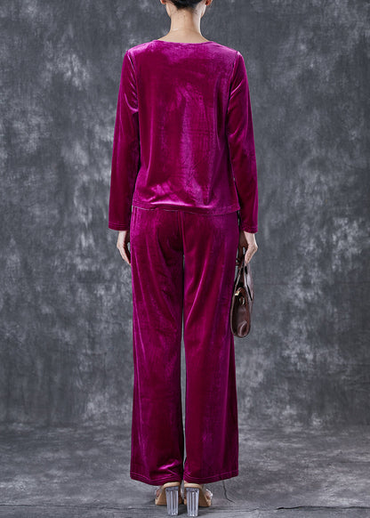 French Purple Asymmetrical Wrinkled Silk Velour Sets 2 Pieces Fall