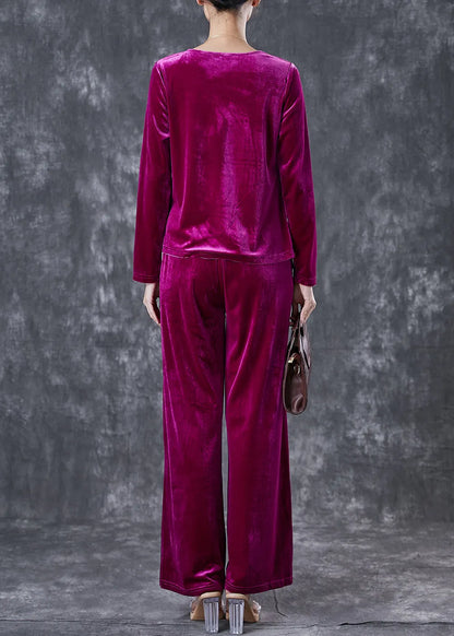 French Purple Asymmetrical Wrinkled Silk Velour Sets 2 Pieces Fall