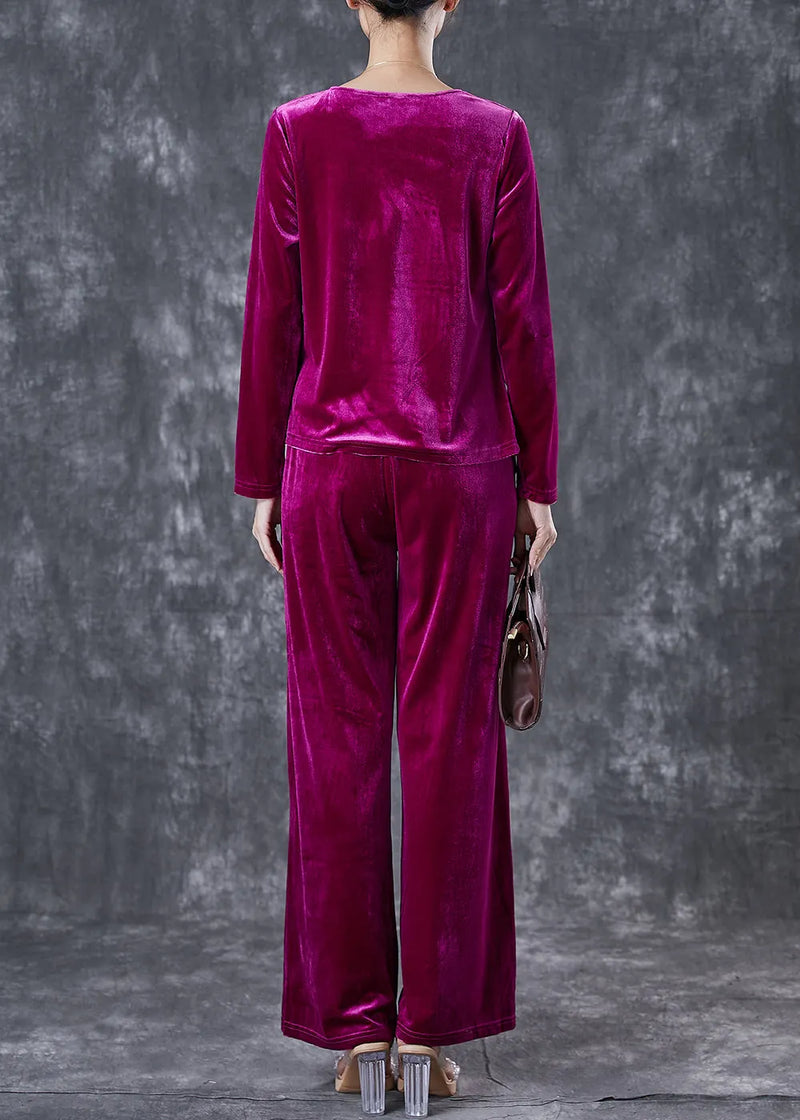 French Purple Asymmetrical Wrinkled Silk Velour Sets 2 Pieces Fall