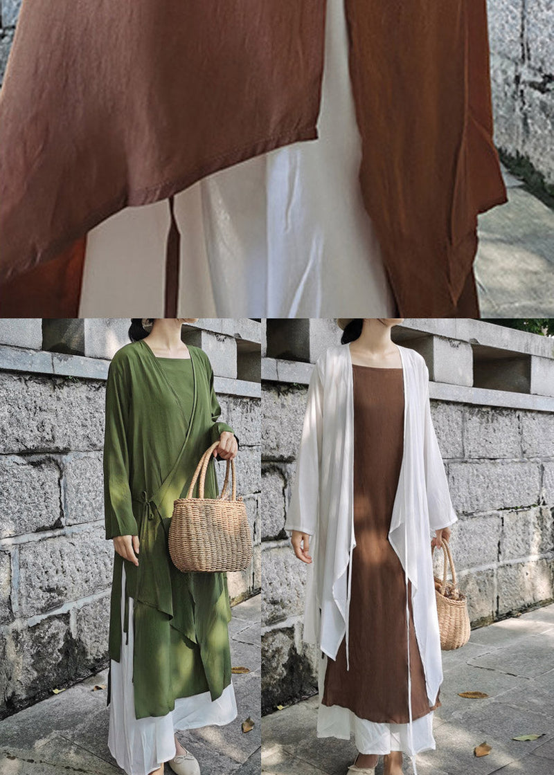Handmade White Asymmetrical Design Cotton Long Cardigan Summer