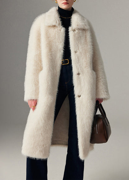 Brief White Peter Pan Collar Cozy Mink Velvet Maxi Coats Winter