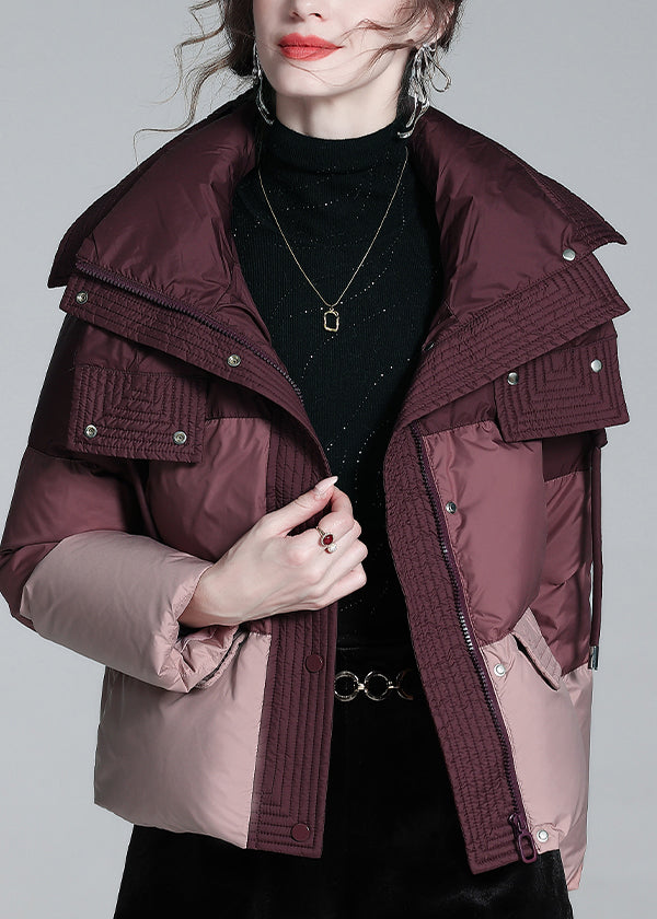 Mulberry Zip Up Pockets Duck Down Puffer Jacket Winter