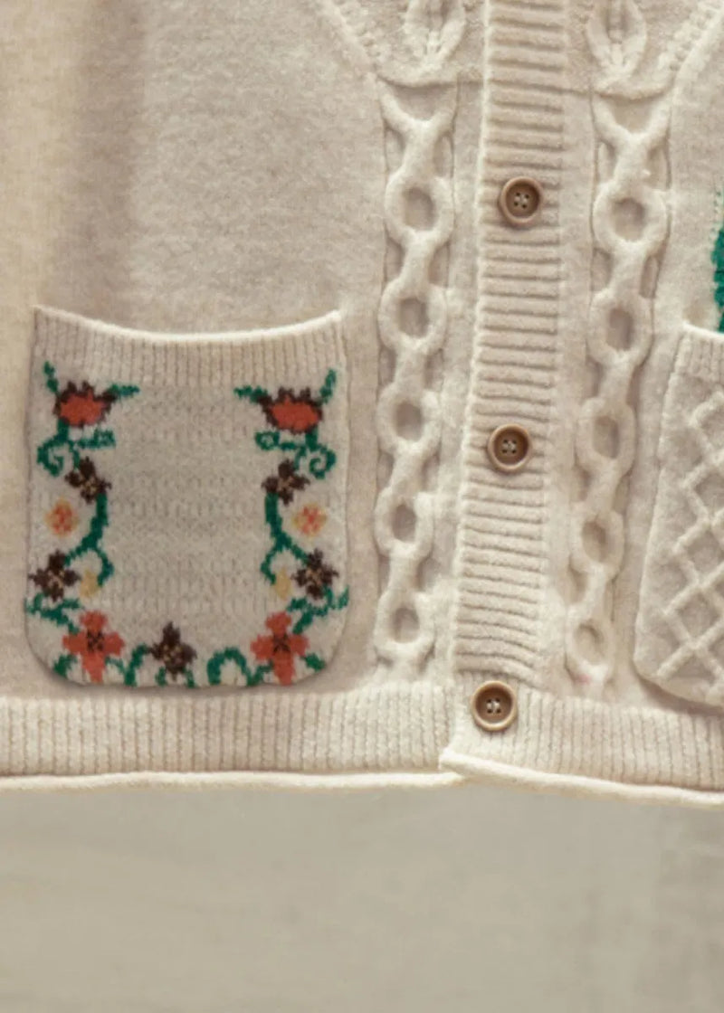 Natural Yellow V Neck Cotton Knitted Waistcoat Fall