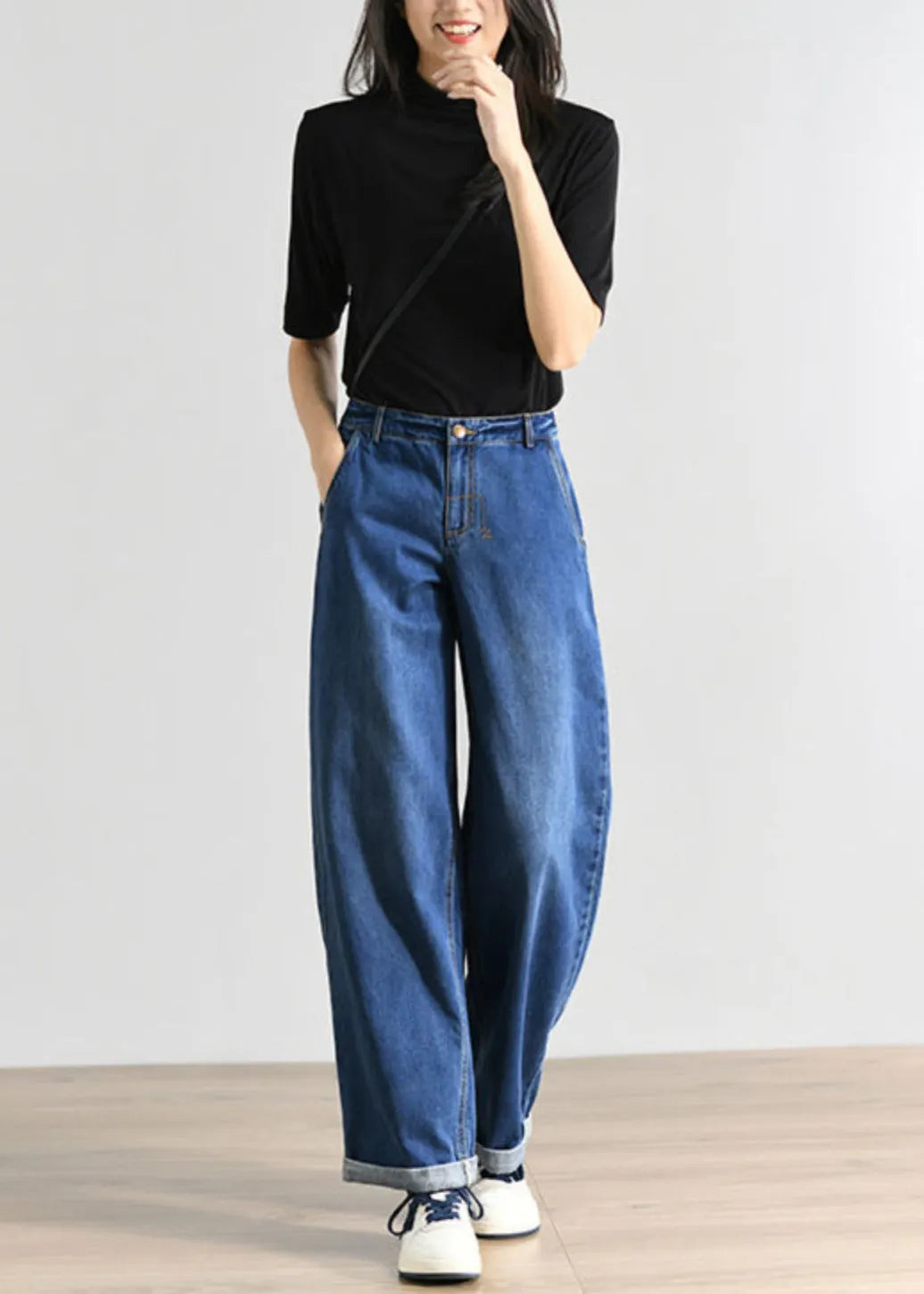 Blue High Waist Denim Pants Summer