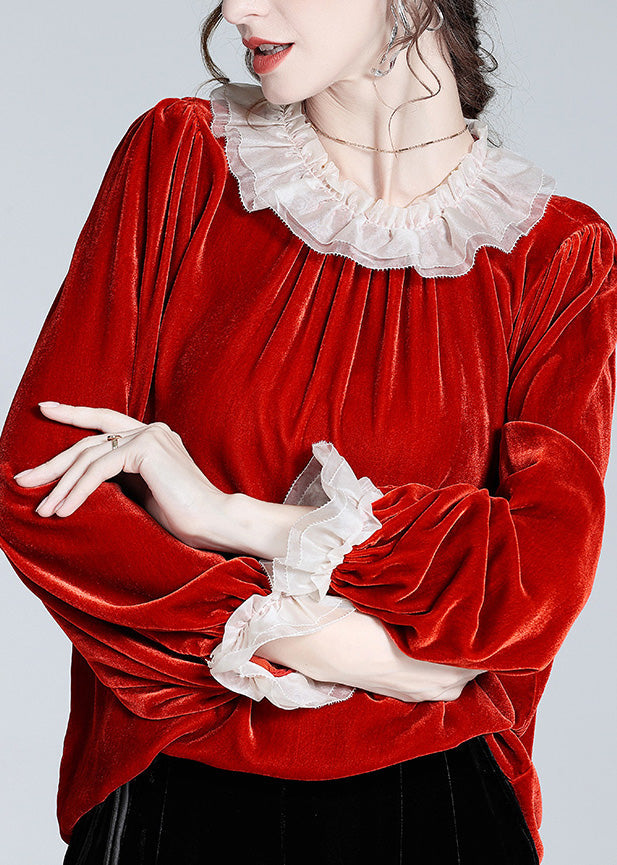 Mulberry O-neck Velour Tops Long Sleeve