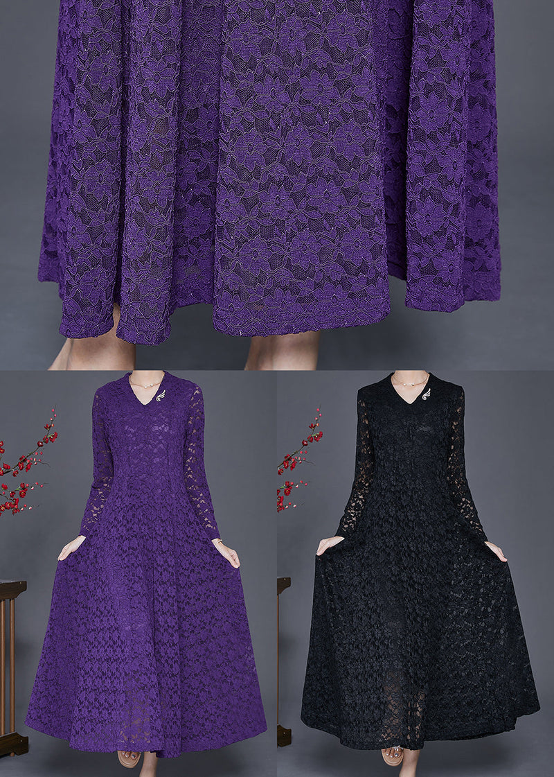 Purple Exra Large Hem Lace Robe Dresses Spring