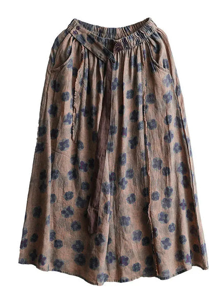 Chocolate Print Patchwork Linen Skirts Spring