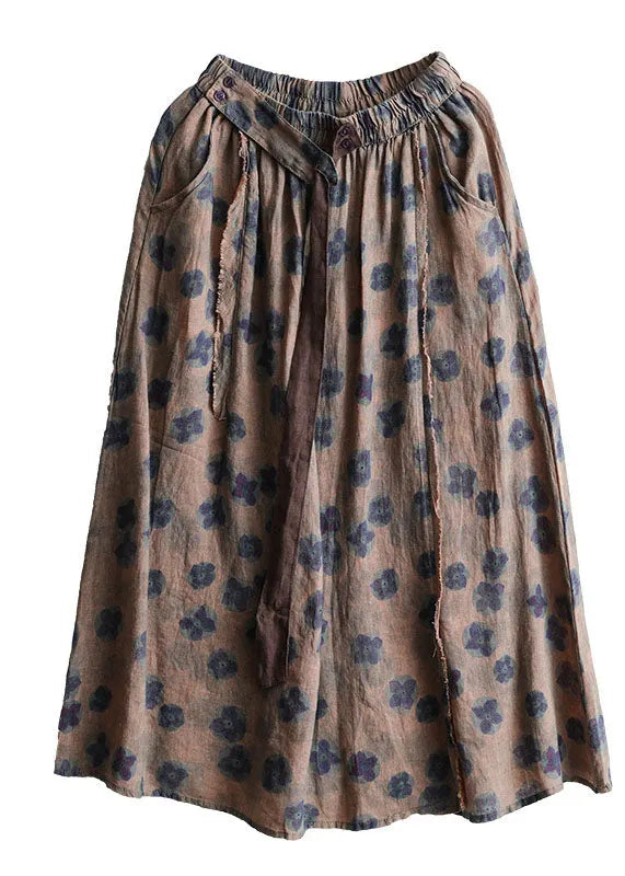 Chocolate Print Patchwork Linen Skirts Spring