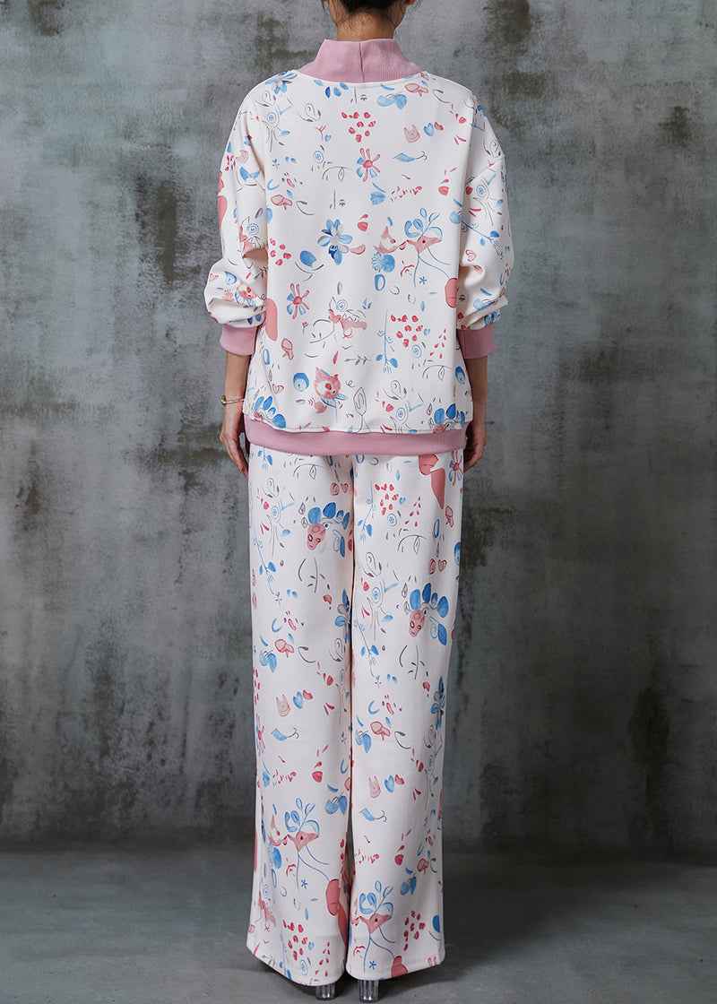 White Oversized Print Cotton Two Pieces Set Spring
