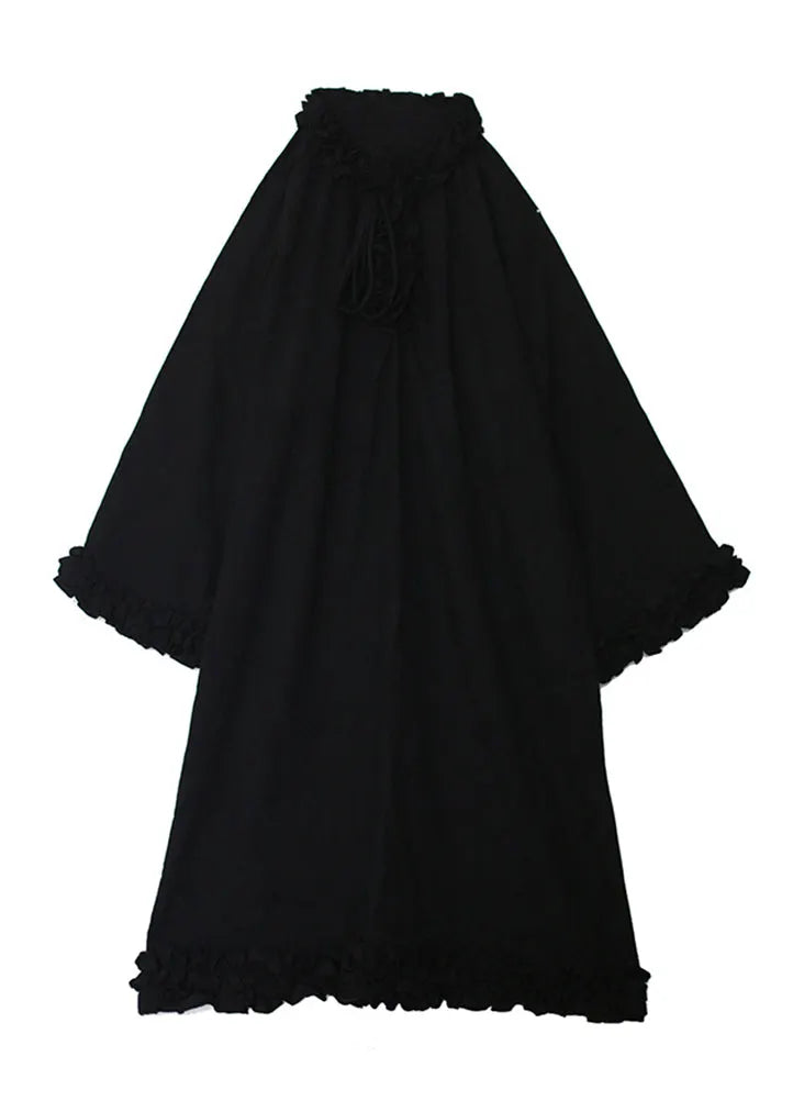 Original Design Black Ruffled Patchwork Cotton Dress Spring