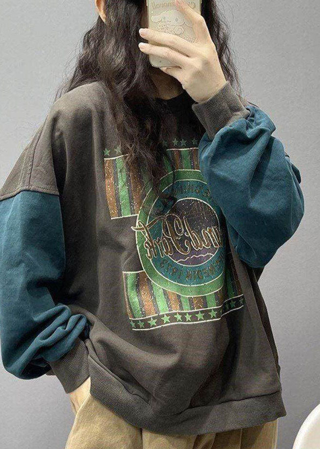Style Black Print Cotton Sweatshirt Street Wear Spring