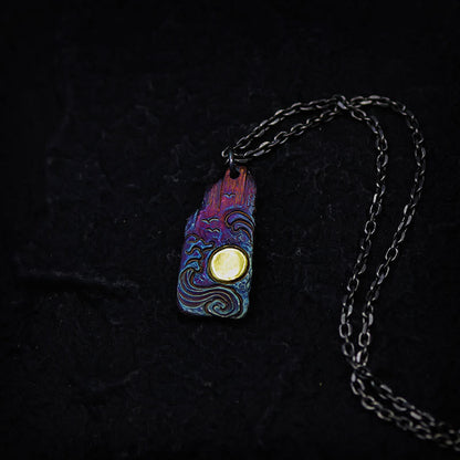 999 Sterling Silver Waves Sun Balance Spiritual Necklace