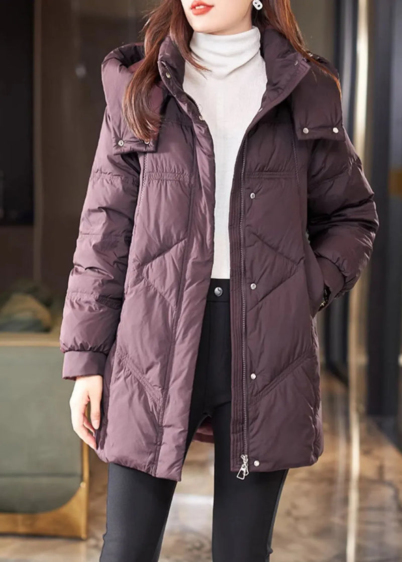 Purple Hooded Warm Duck Down Down Coat Winter