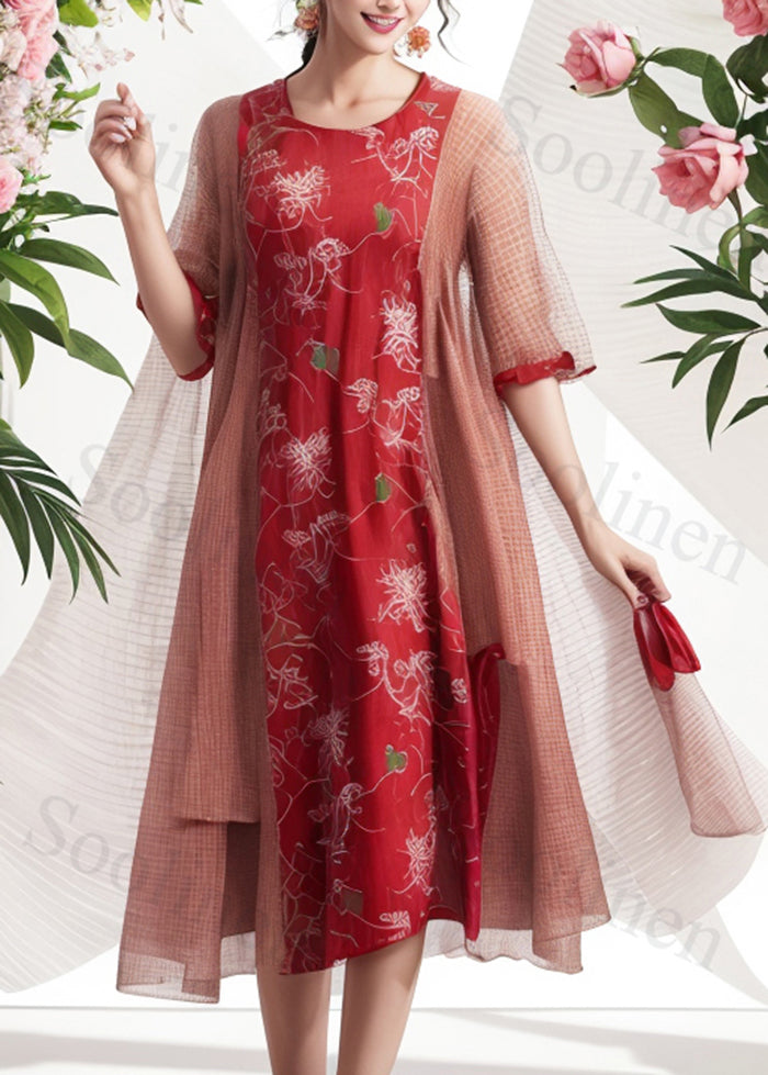 Red Oversized Patchwork Cotton Vacation Dresses Summer