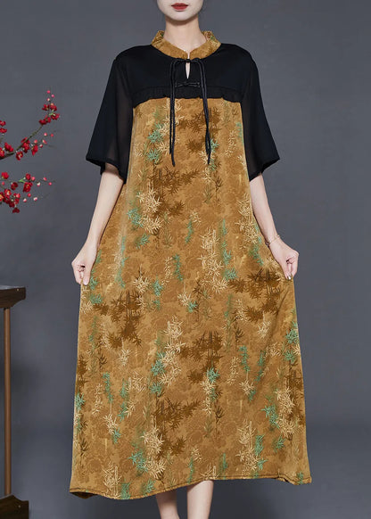 Yellow Tasseled Patchwork Chiffon Oriental Dress Summer
