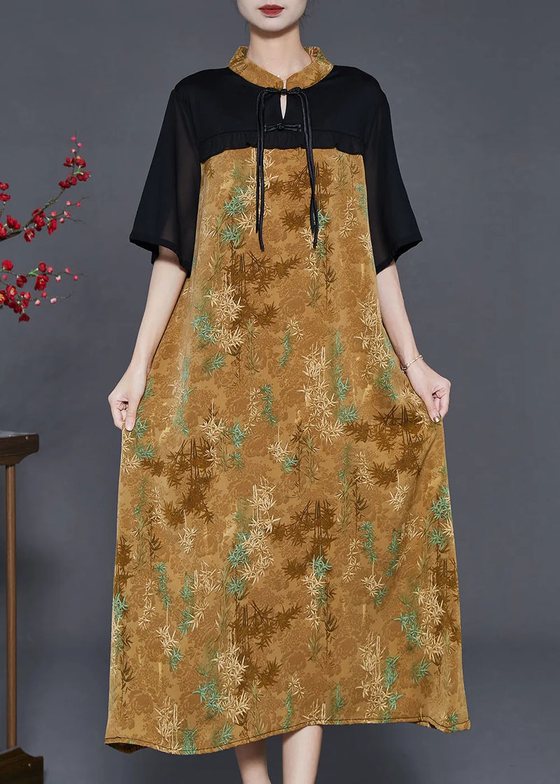 Yellow Tasseled Patchwork Chiffon Oriental Dress Summer