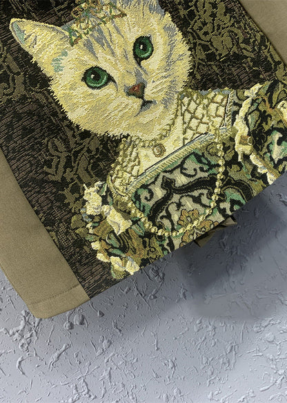 Versatile Coffee Animal Embroidered Cotton Skirts Autumn