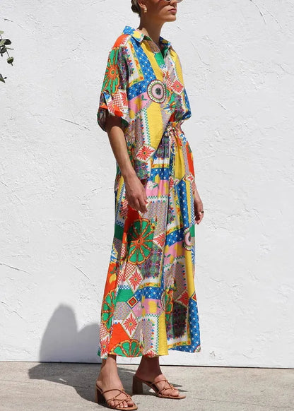 Print Shirts and Maxi Skirts Two Piece Set Short Sleeve