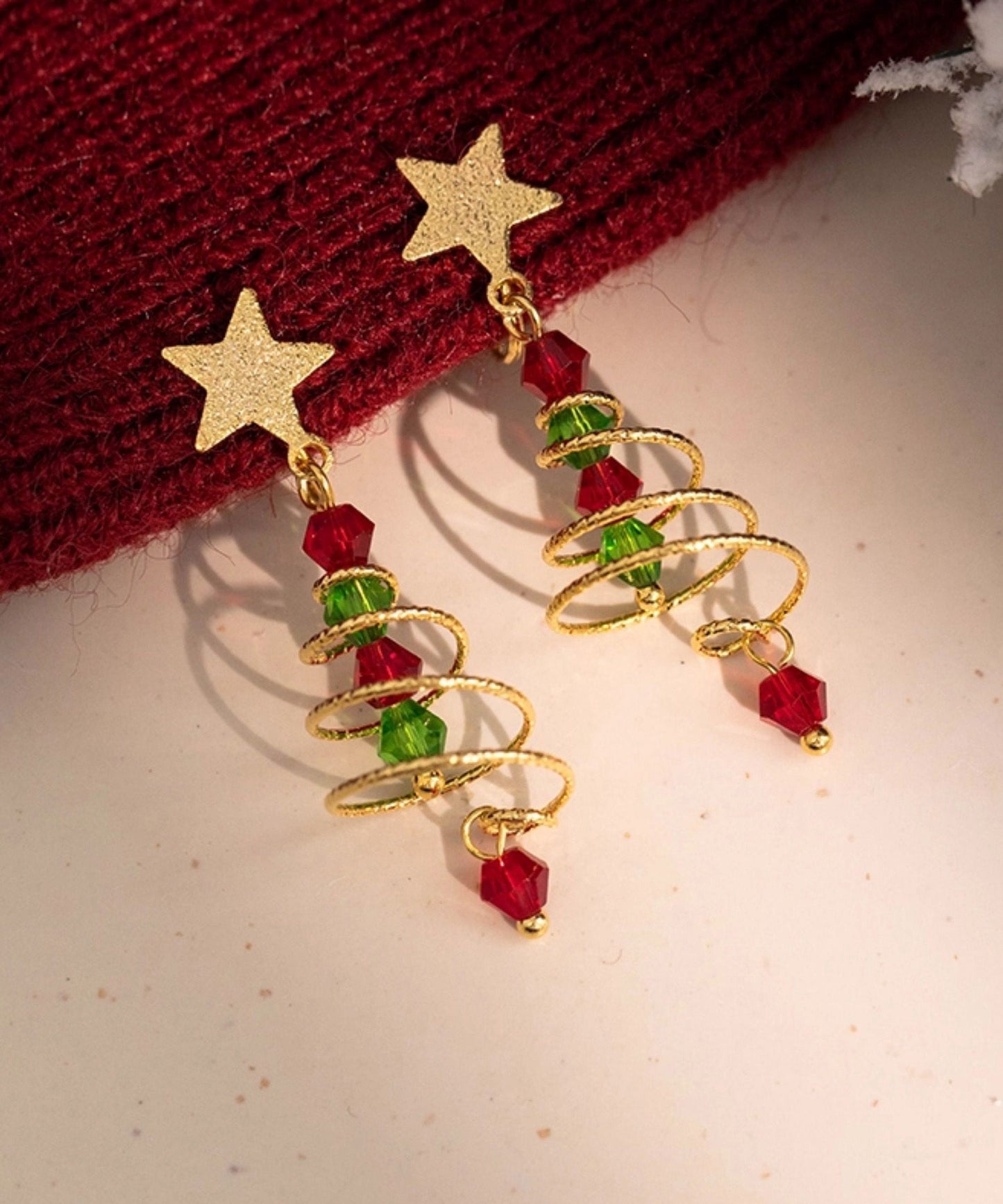 Boutique Spiral Christmas Tree Star Gilding Stud Earrings