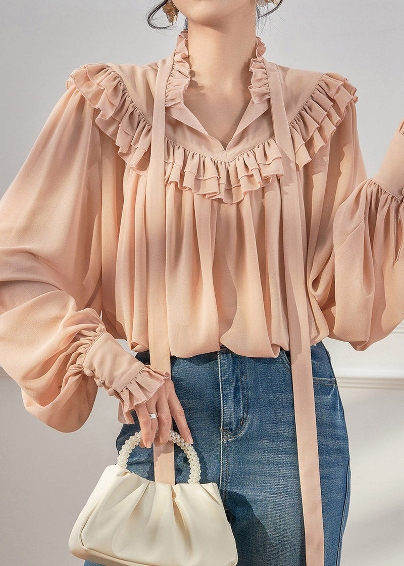 French Ruffled Ribbon Chiffon Shirts Spring