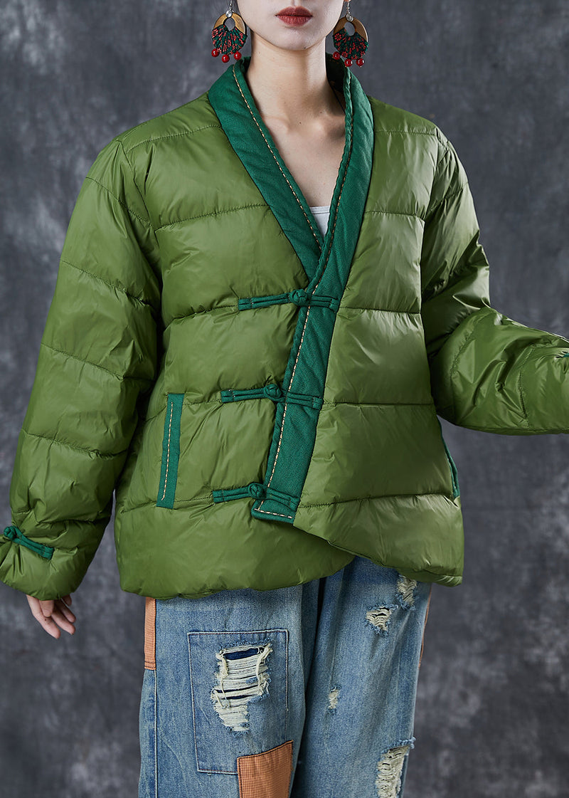 Green Patchwork Fine Cotton Filled Chinese Style Coats Chinese Button Winter
