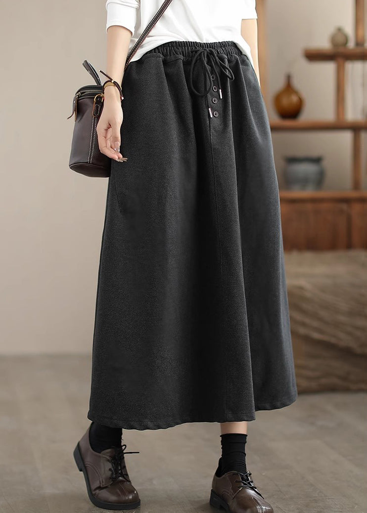 Dull Grey Drawstring Exra Large Hem Woolen Skirt Spring