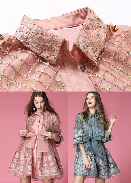 Pink Peter Pan Collar Bow Organza Day Dress Spring