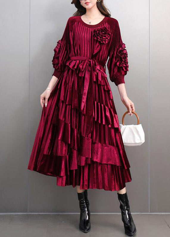 Boutique Mulberry O-neck Tie Waist Maxi Dresses Bracelet Sleeve