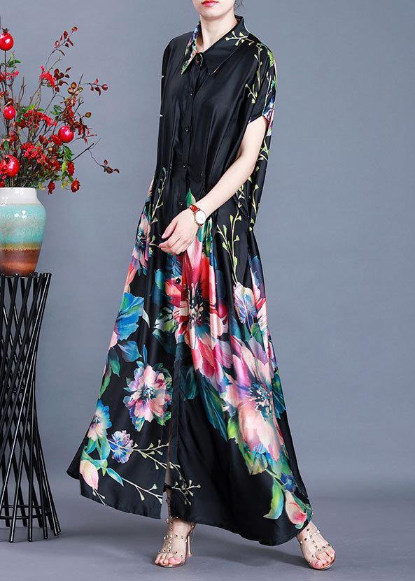 Black Print Tie Waist Maxi Coat Summer
