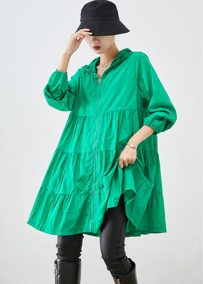 Fine Green Hooded Patchwork Upf 50+ Coat Fall