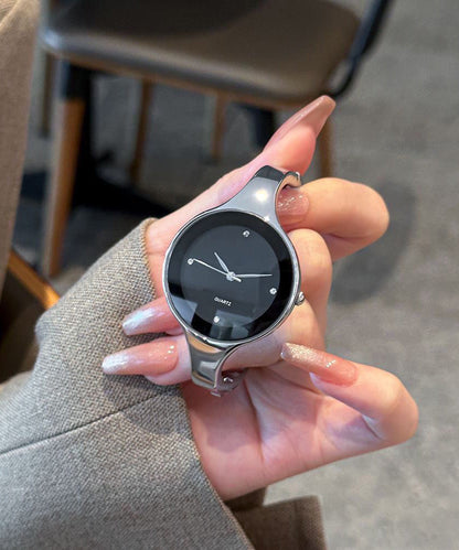 Brief White Stainless Steel Zircon Quartzmovement Watches