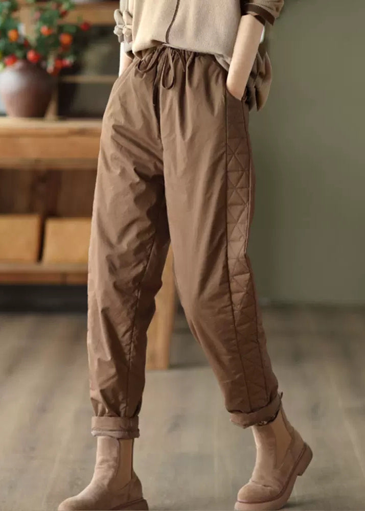Coffee Oversized Warm Fine Cotton Filled Harem Pants Winter