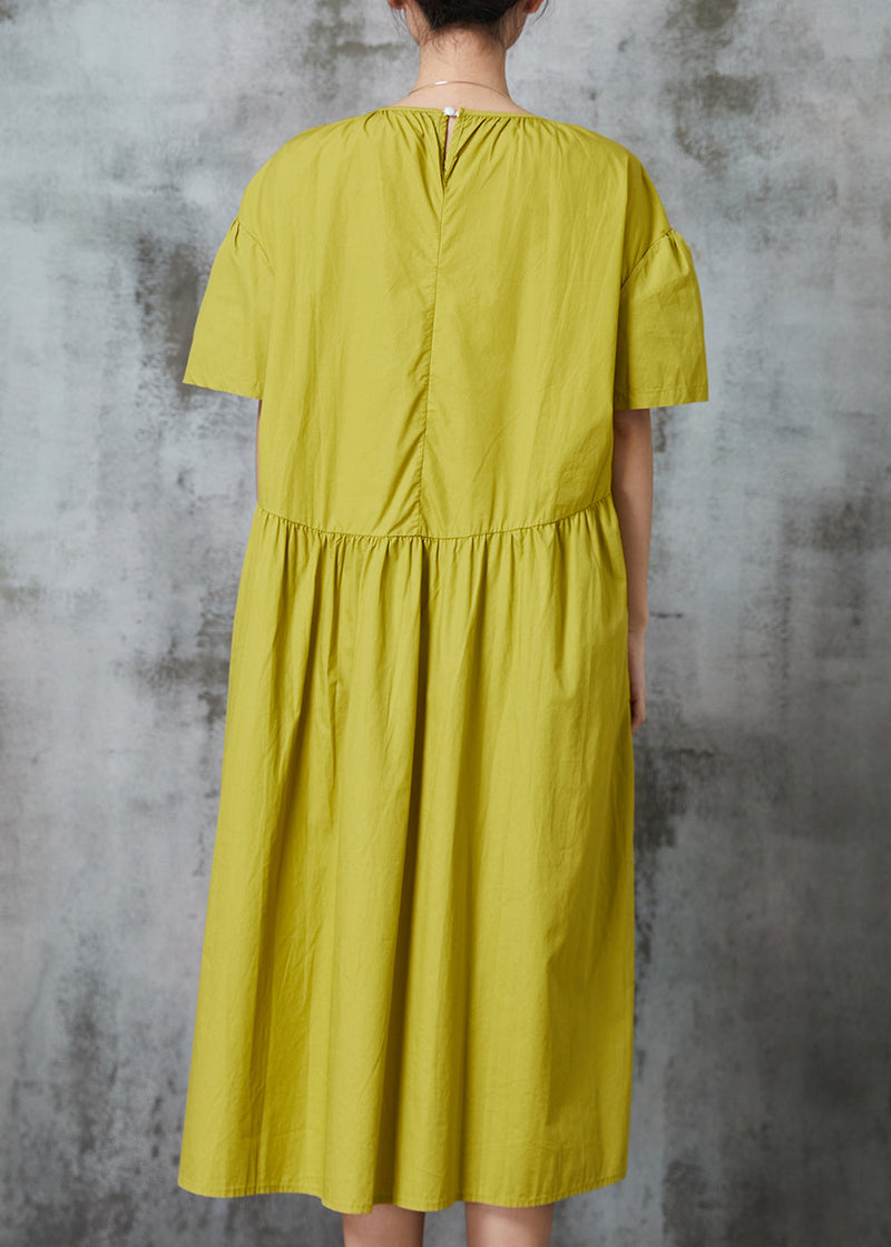 Green Wrinkled Patchwork Cotton Long Dresses Summer