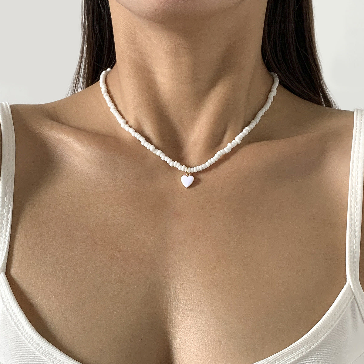 Nectarine Heart Simple Bead Handmade Necklace Geometric Stacked Beaded Necklace
