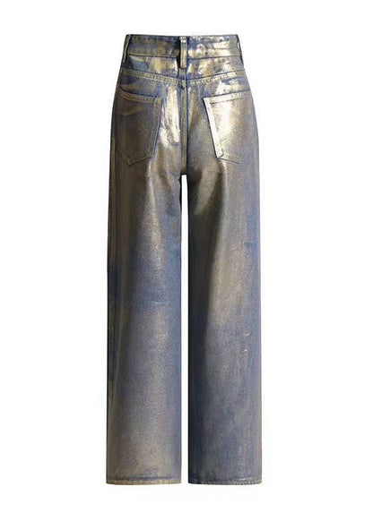 European and American Hot Stamping High Waisted Wide Leg Jeans Spring