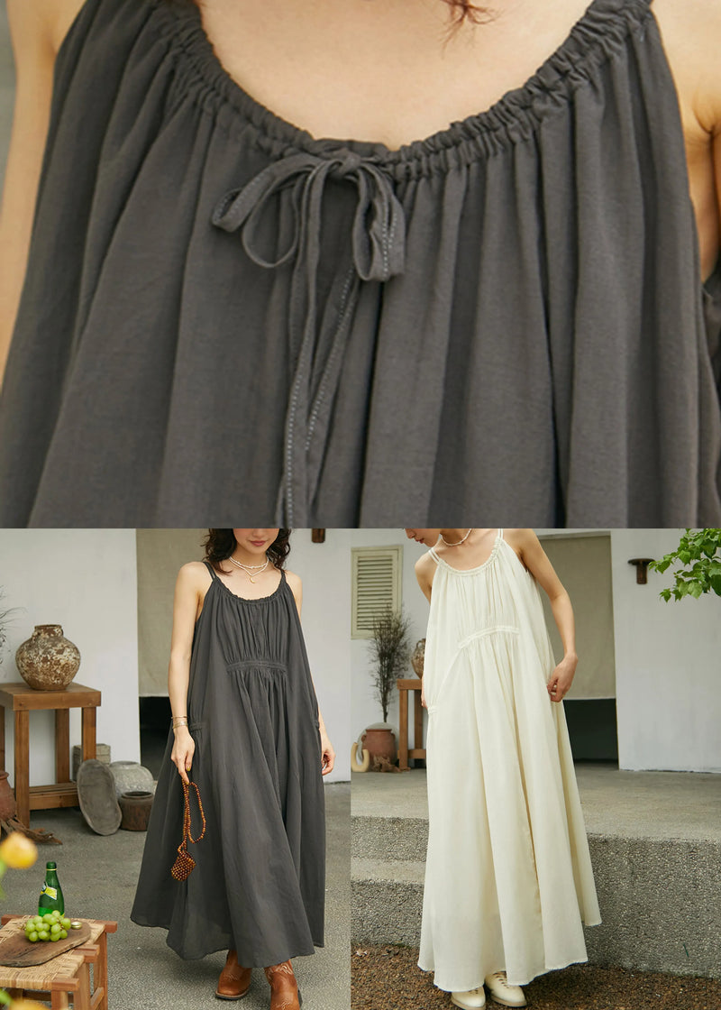 Loose Dark Grey Patchwork Cotton Long Spaghetti Strap Dress Summer