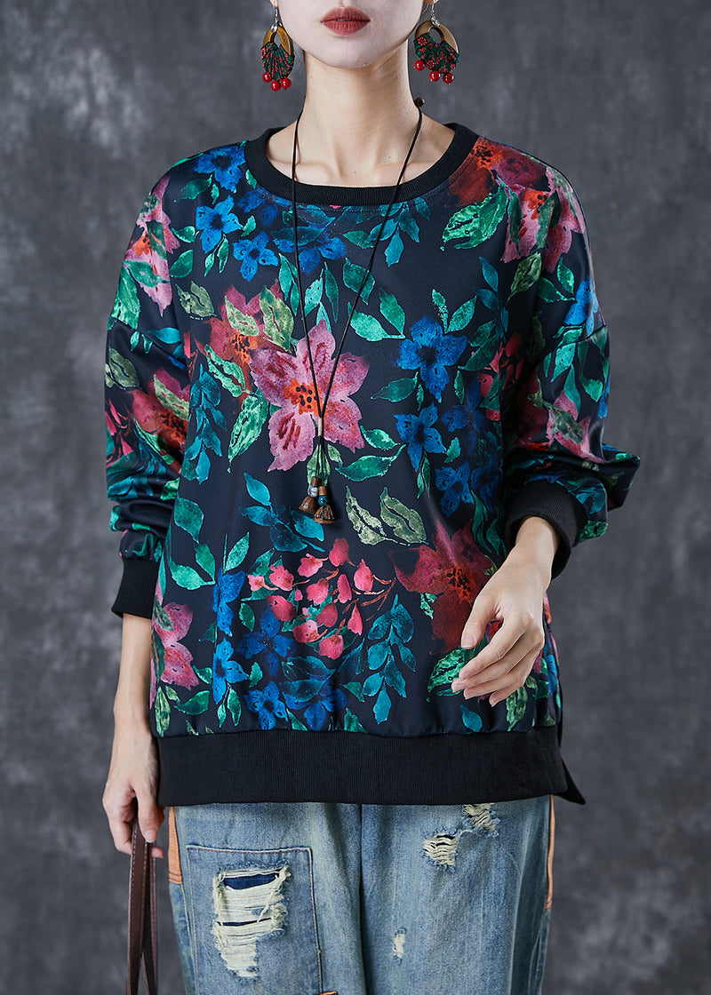 Black Oversized Print Cotton Sweatshirts Top Spring