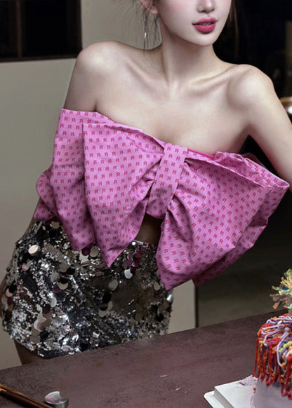 Rose Bow Sequins Cotton Two Pieces Set Sleeveless