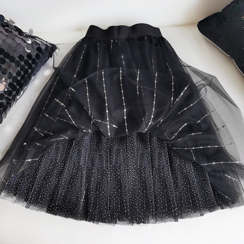 Black Sequins Tulle a Line Skirts Summer