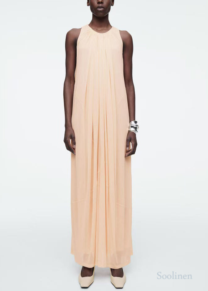 Italian Apricot O-neck Chiffon Holiday Dresses Sleeveless