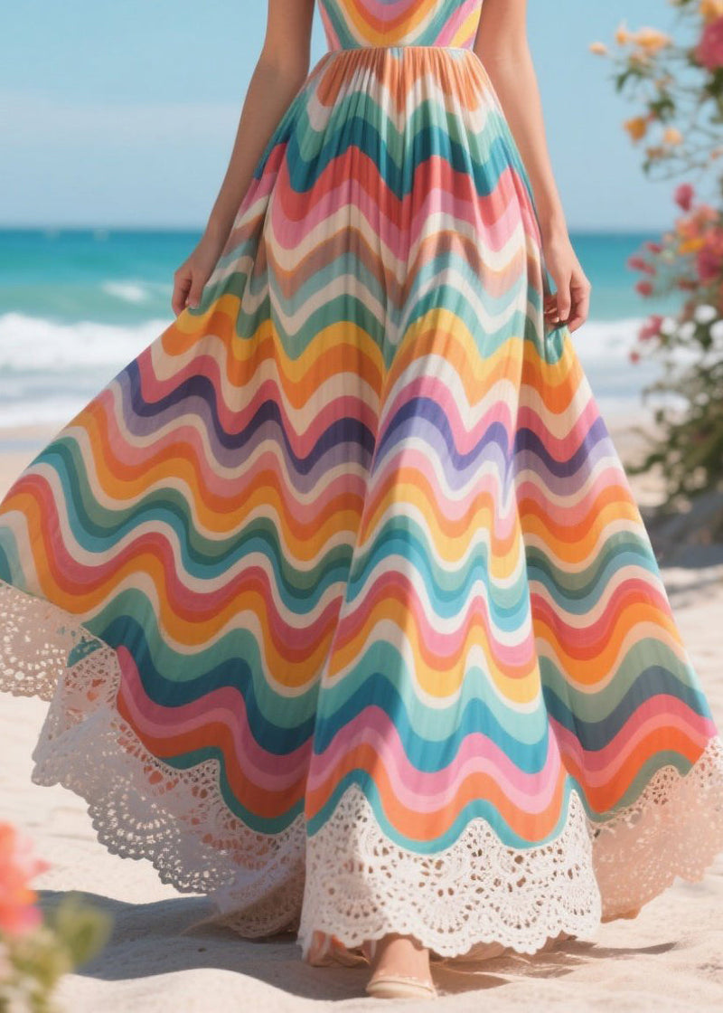 Rainbow Lace Patchwork Exra Large Hem Chiffon Sundress Summer