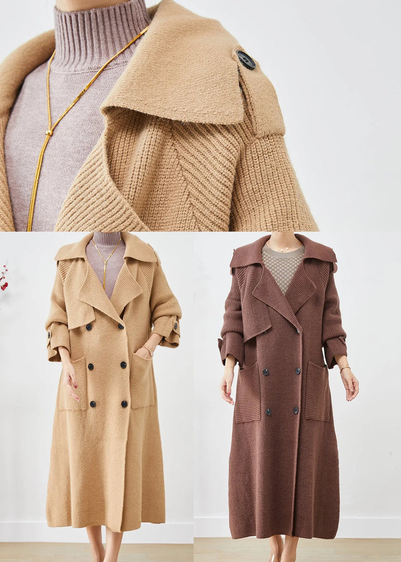 Modern Khaki Double Breast Knit Trench Coats Winter