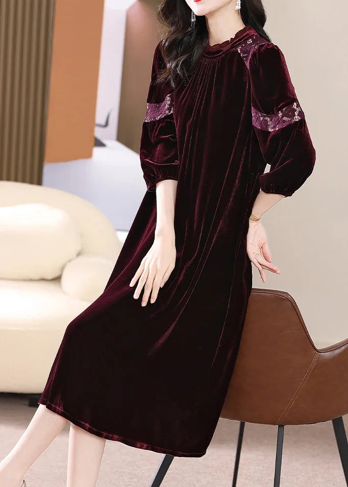 Rose Hollow Out Lace Patchwork Silk Velour Dress Bracelet Sleeve