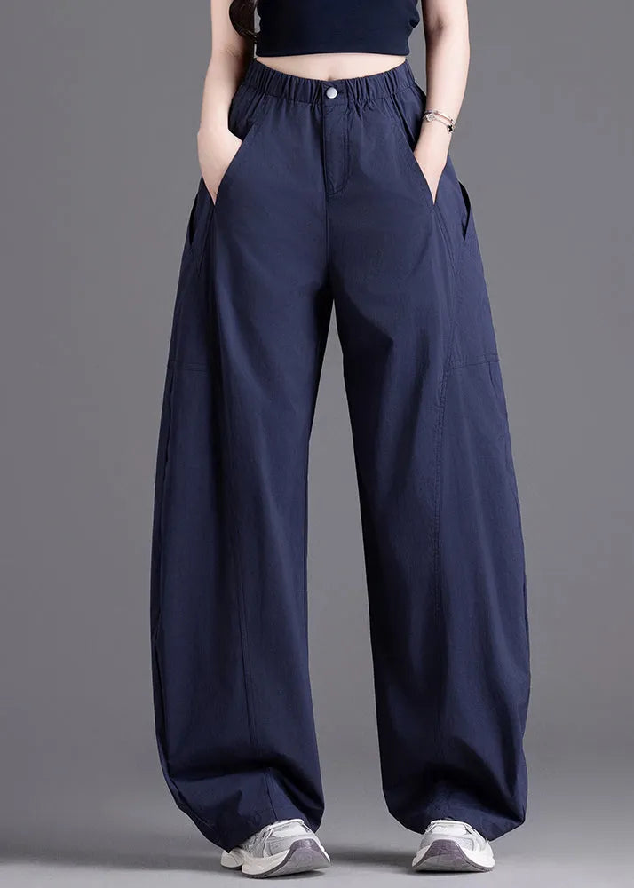 Navy Oversized Patchwork Pockets Harem Pants Spring
